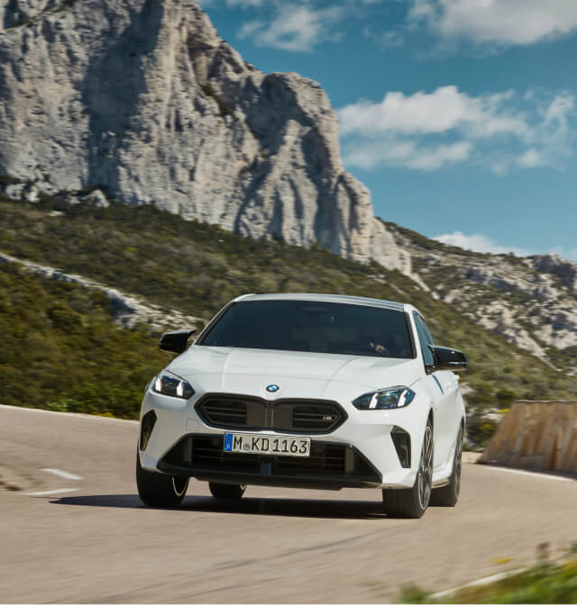 Front view of BMW 1 series on the road