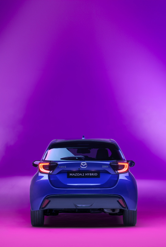 Rear view of the Mazda2 Hybrid