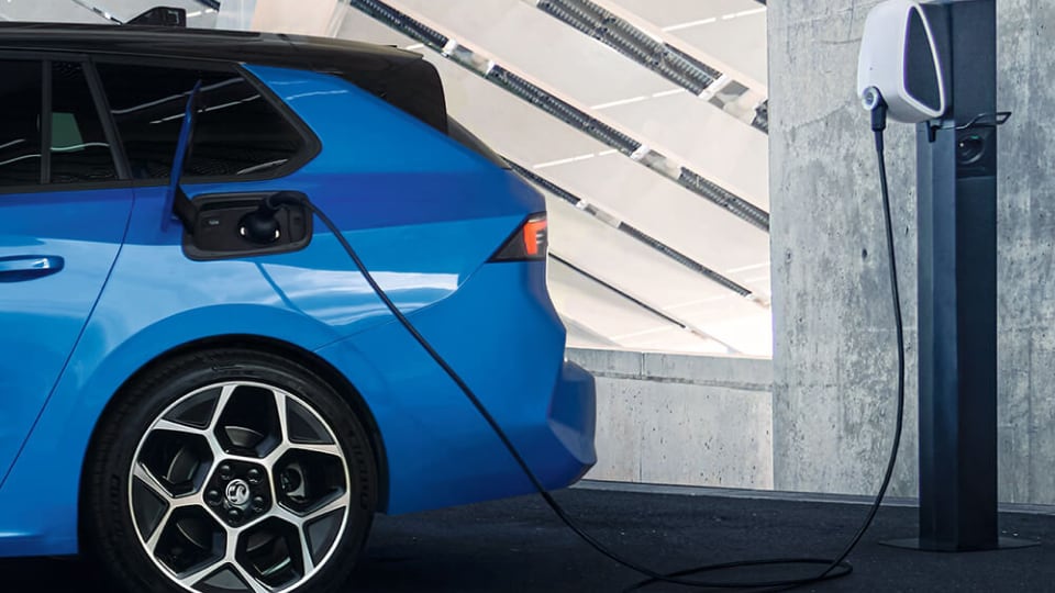 Close up view of Vauxhall car charging