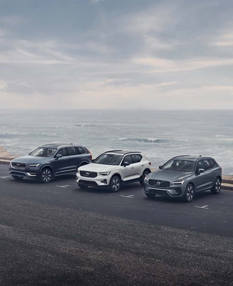 Range of Volvo vehicles at sea front